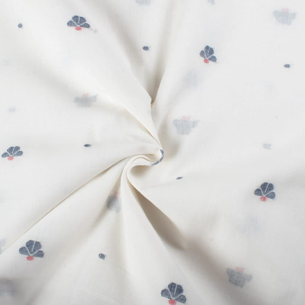 Plain White Pure Cotton 55 GSM Flower Motif Jamdani Fabric