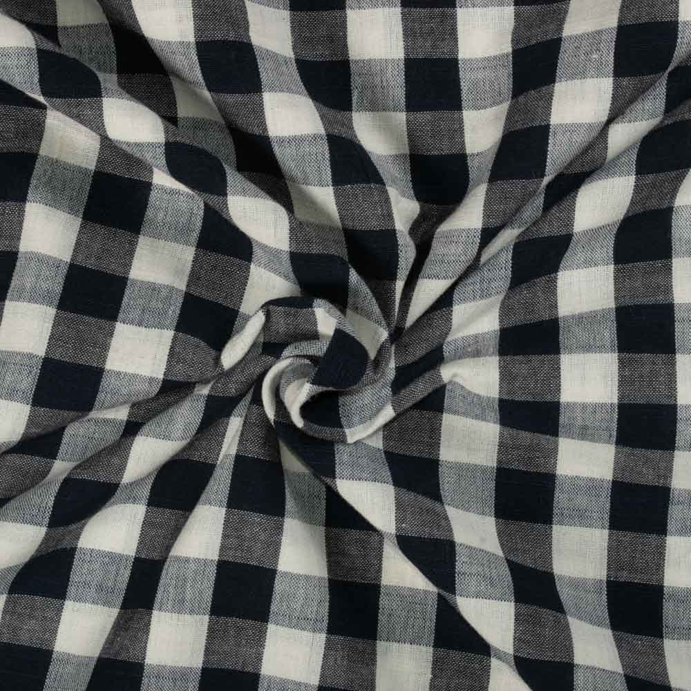 Check White Dark Navy 100 Pure Cotton Handwoven Fabric 738