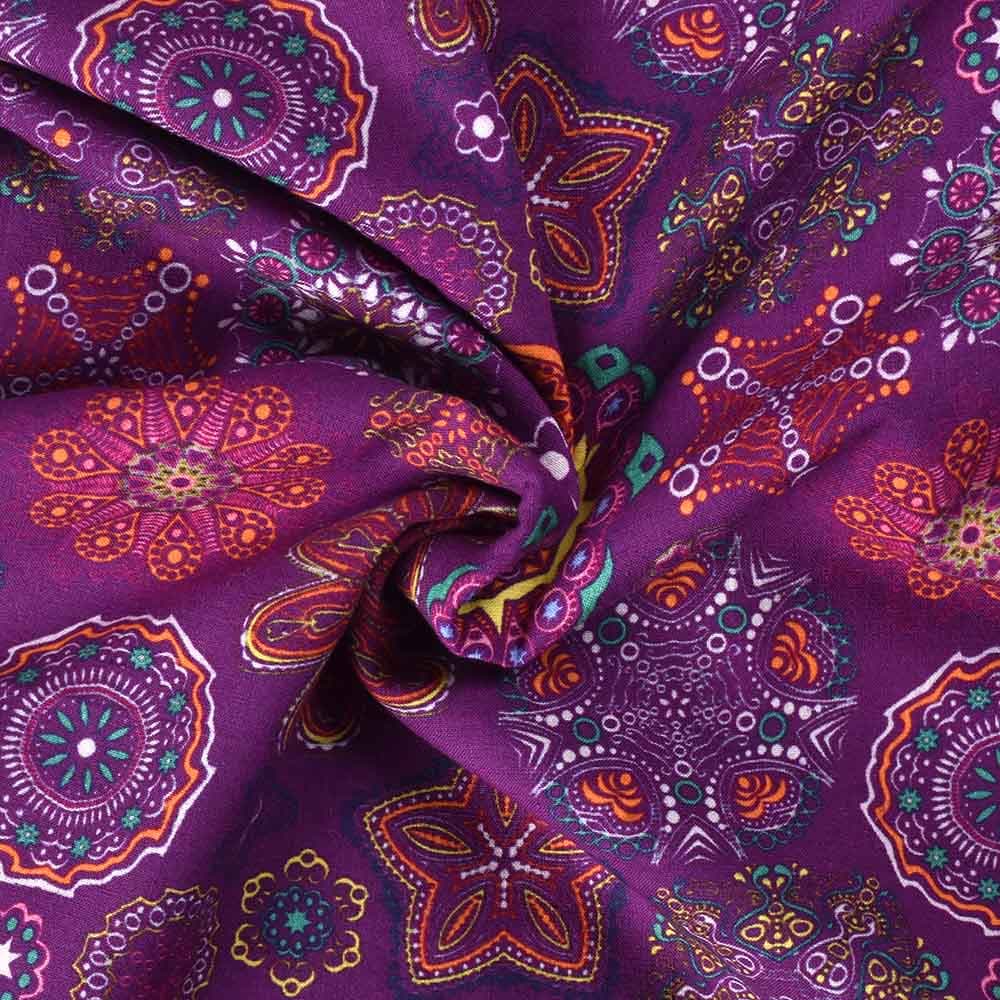 Abstract Plum Digital Printed Khadi Cotton 120 GSM Handwoven Fabric