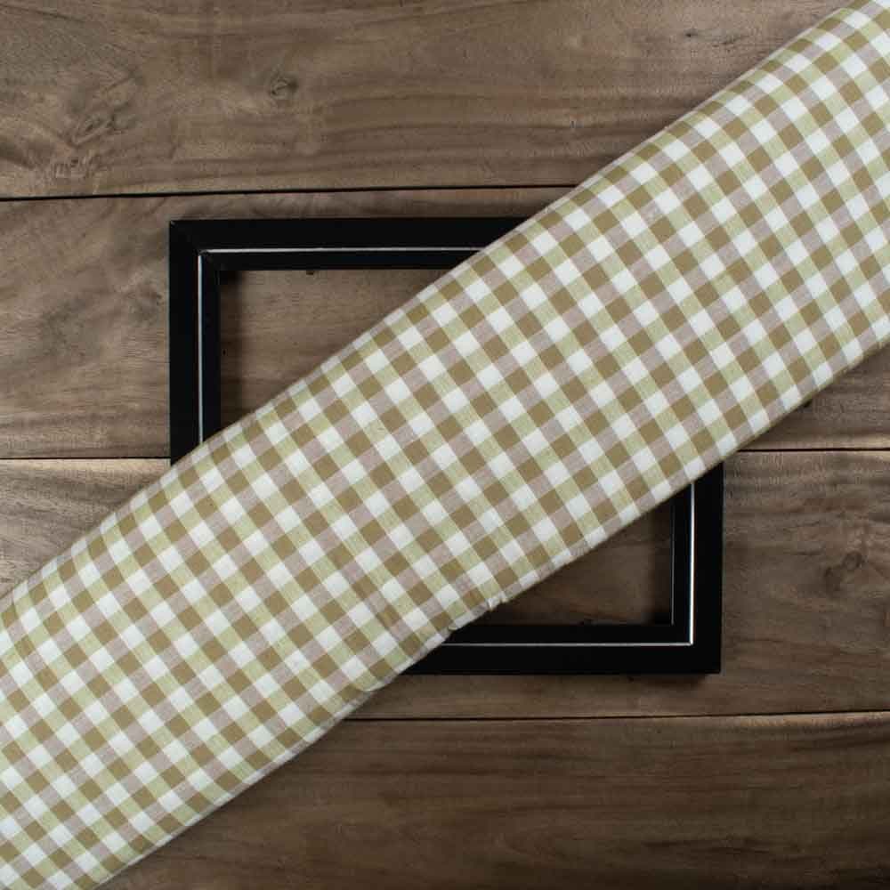 Check Beige Green & White Khadi 135 GSM Handwoven Fabric