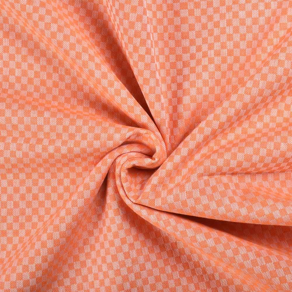 Check White & Orange Twill Pure Cotton 100 Handwoven Fabric