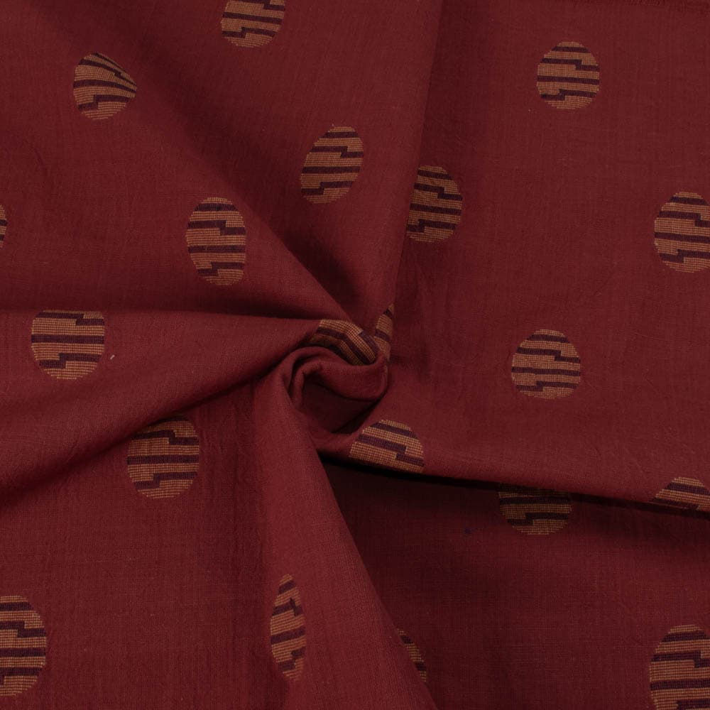 Abstract Maroon Jamdani Pure Cotton 115 GSM Handwoven Fabric