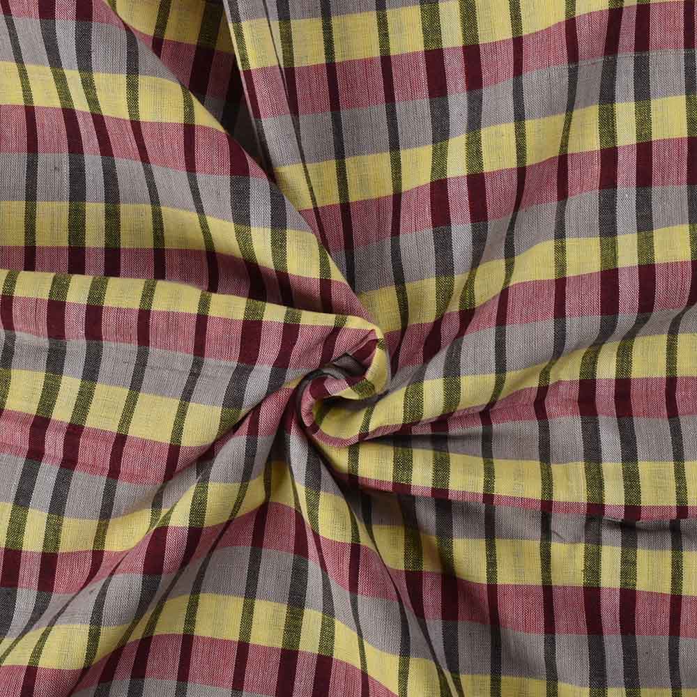 Check Multicolor Khadi Cotton 110 GSM Handwoven Fabric 580