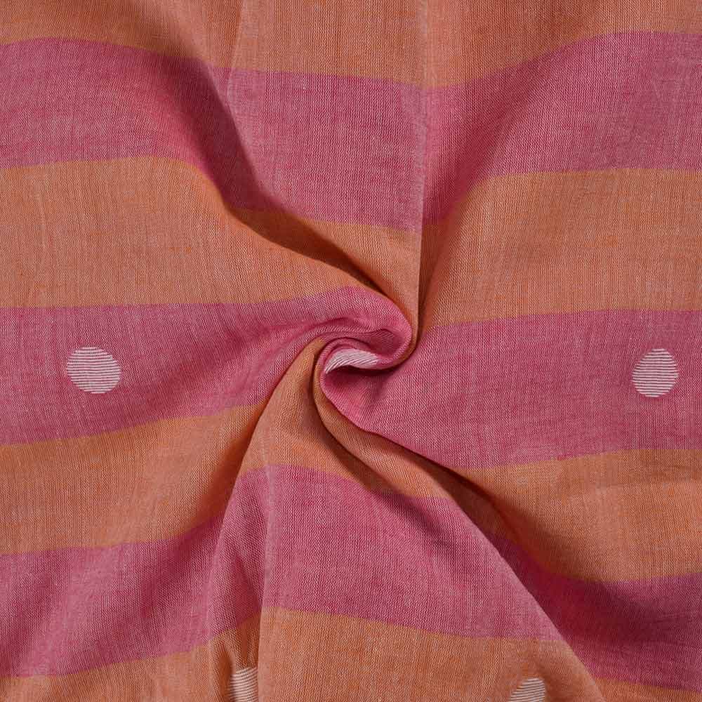 Polka Dot Stripe Orange Red Jamdani Pure Cotton 60 GSM Handwoven Fabric 227