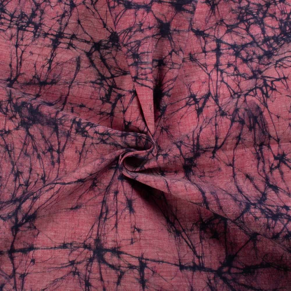 Abstract Pink Blue Batik Printed Khadi Cotton 105 GSM Handwoven Fabric