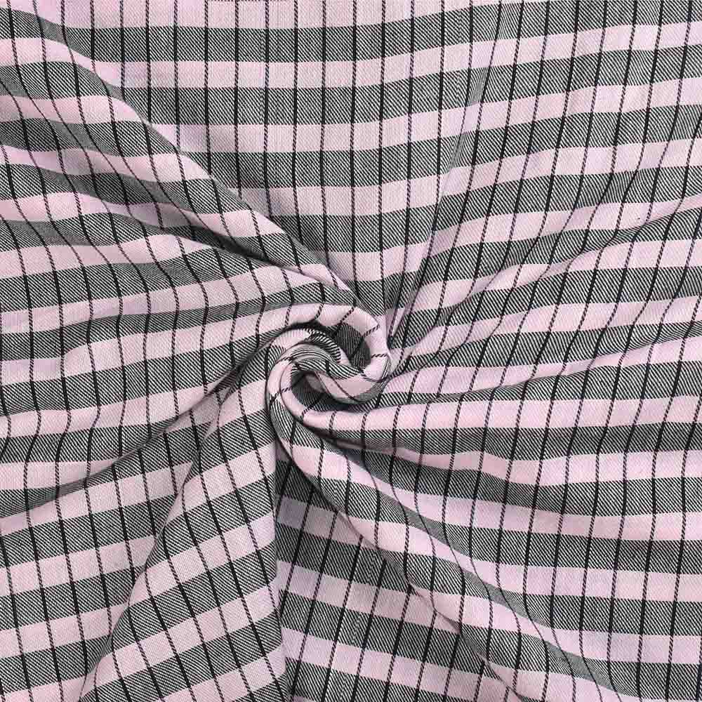 Check Twill Pink And Black Pure Cotton 100 GSM Handwoven Fabric