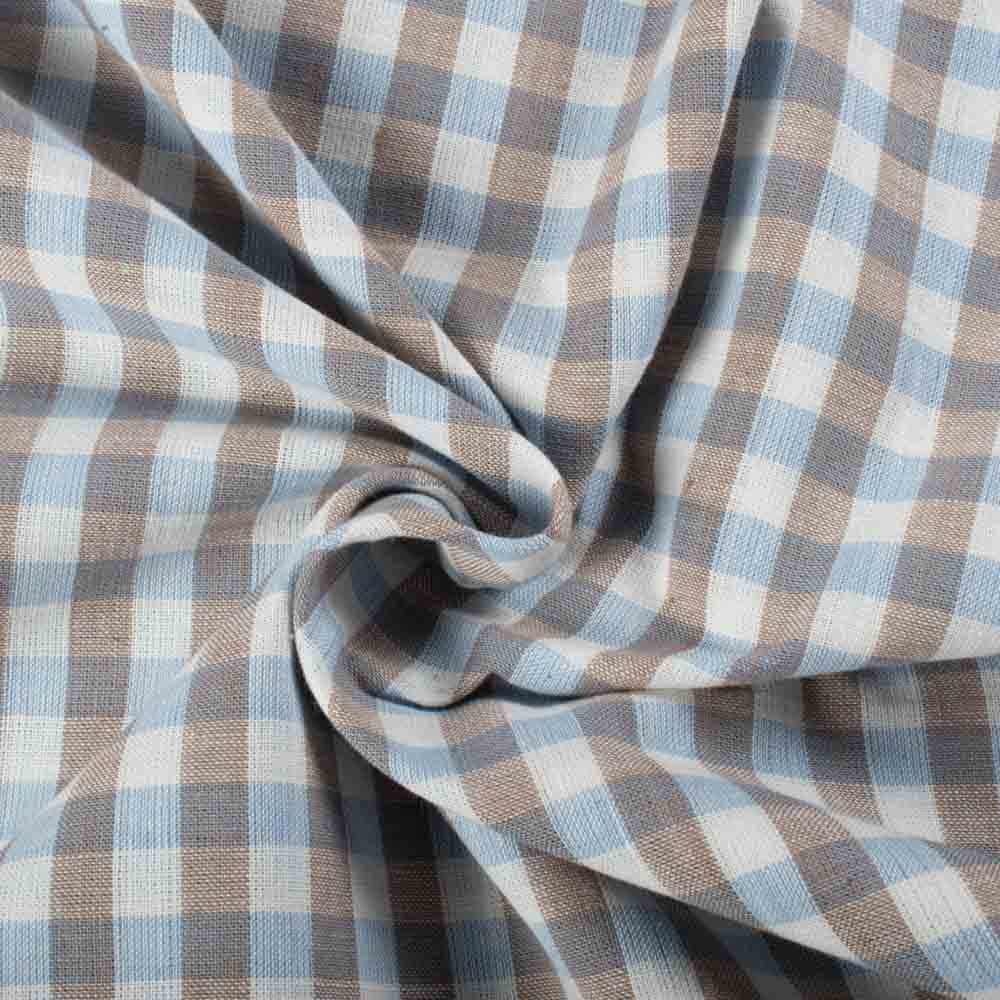 Check Beige Sky & White Khadi 130 GSM Handwoven Fabric