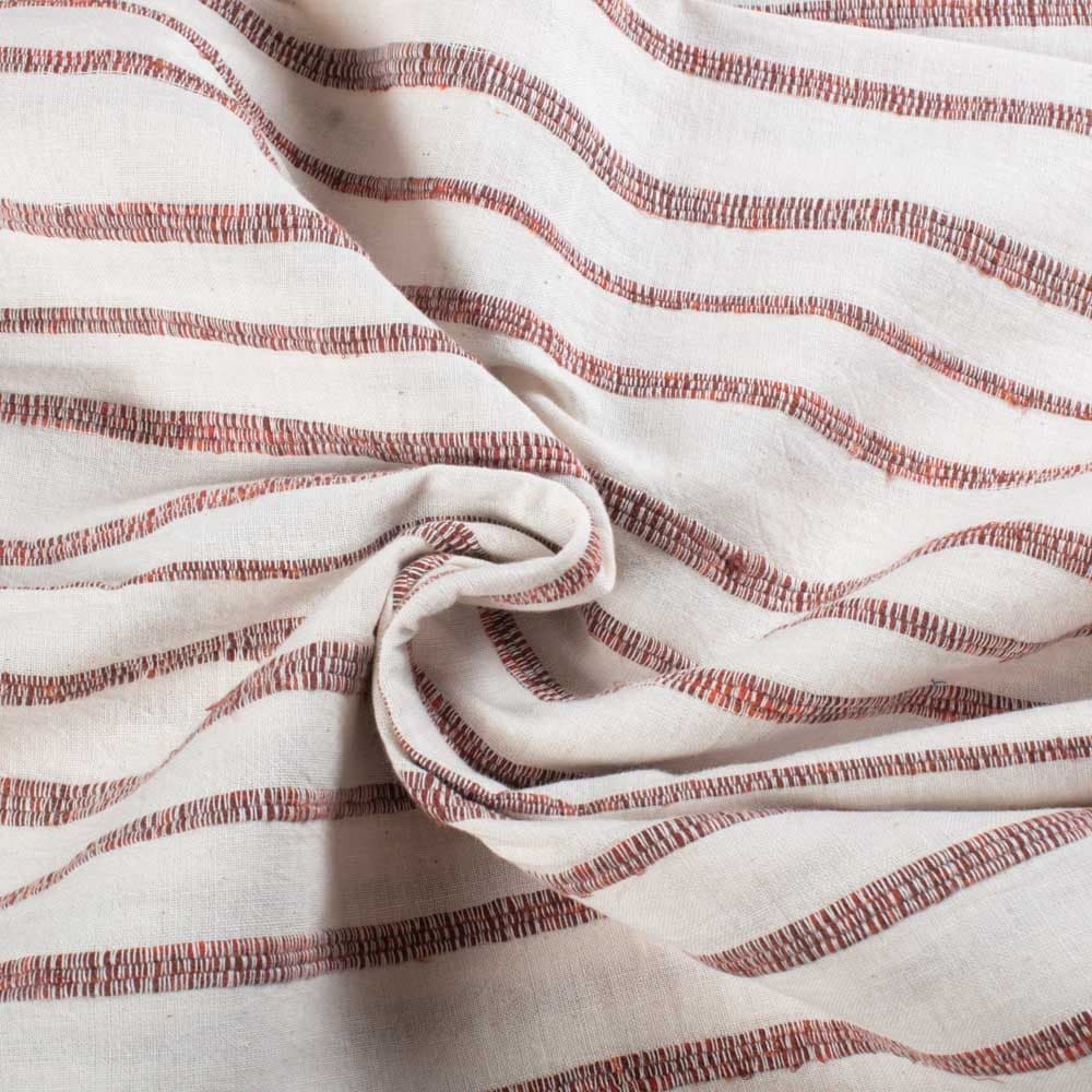 Khesh Recycled White & Dark Brown Stripe 185 GSM Pure Cotton Handwoven Fabric