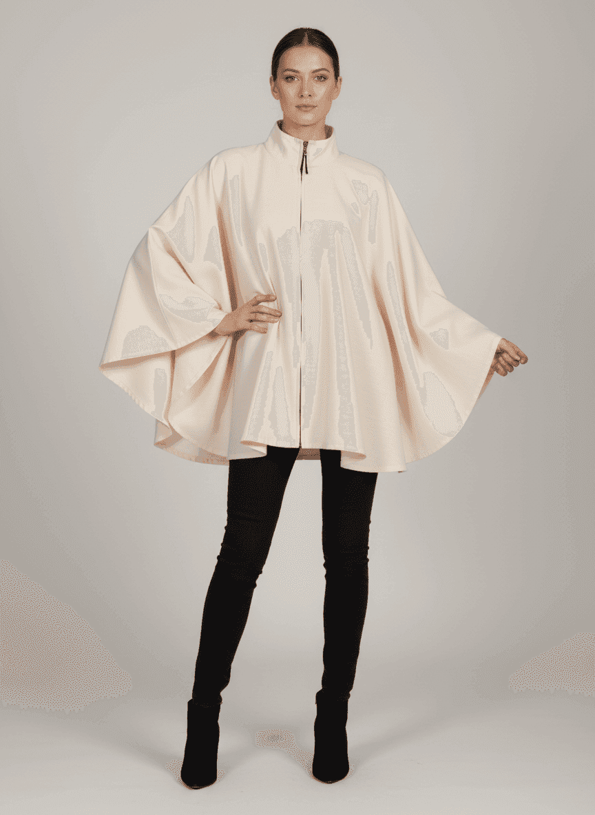 Ponchu Coat- Front Zipper With Turtle Collar