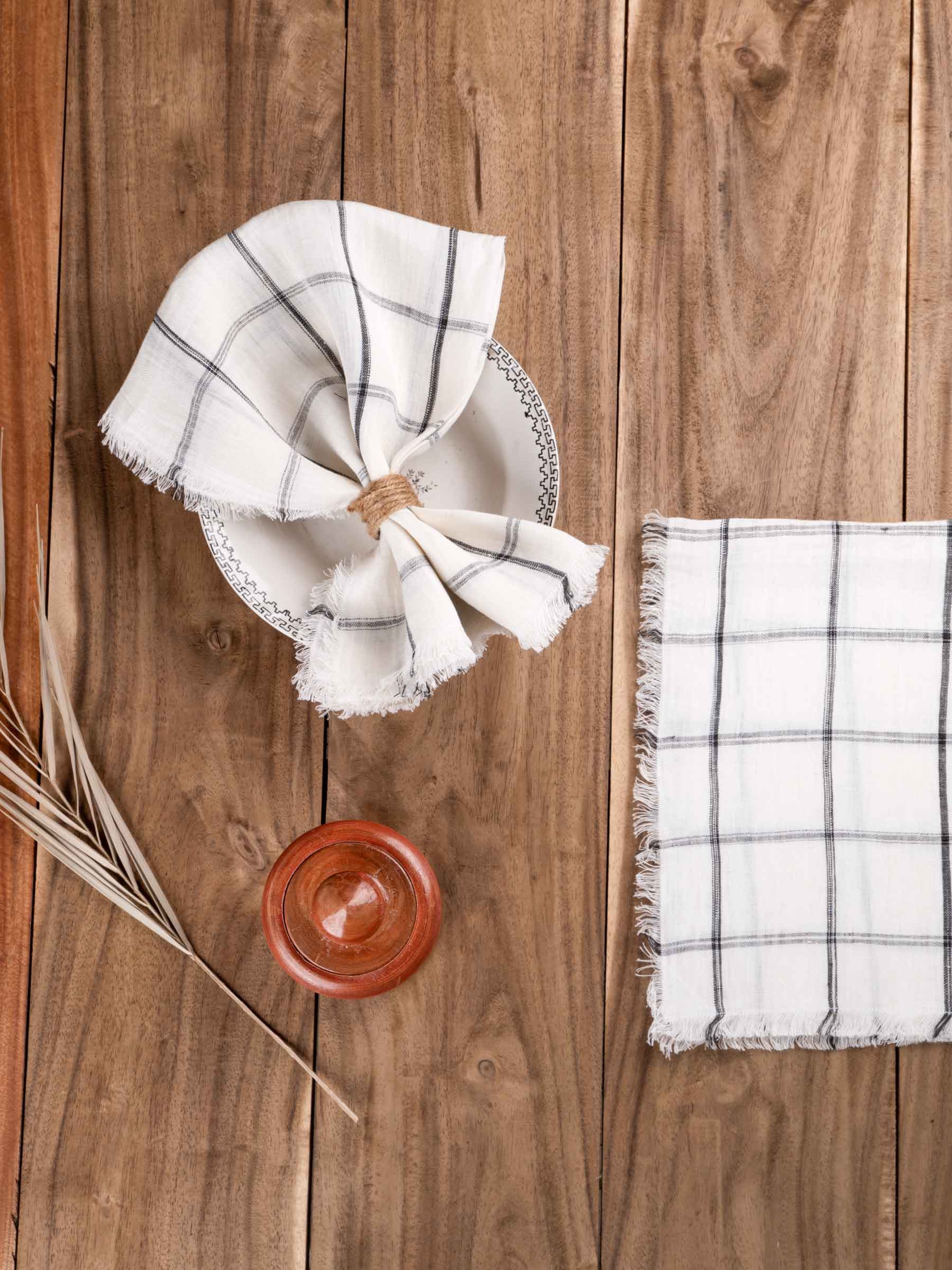 Check Black & White Pure Handwoven Linen Table Napkin