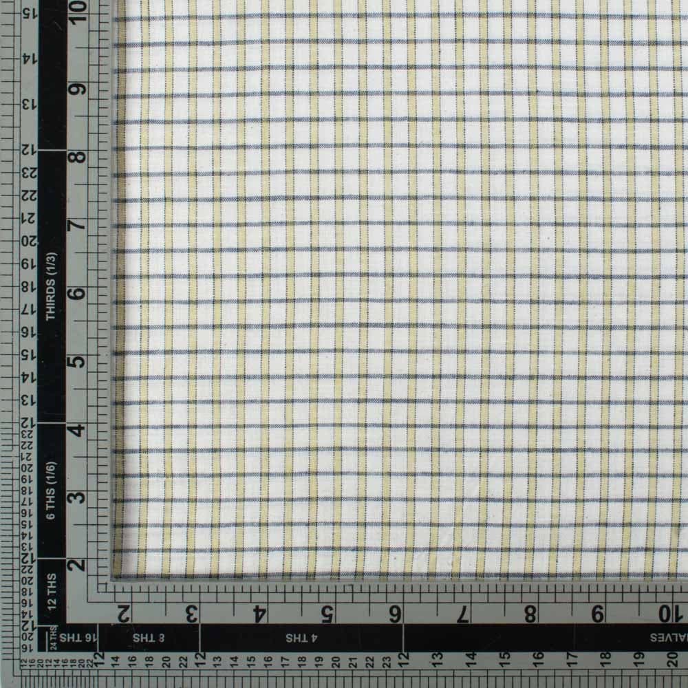Off White Check Blue Yellow 100 GSM Pure Cotton Handwoven Fabric