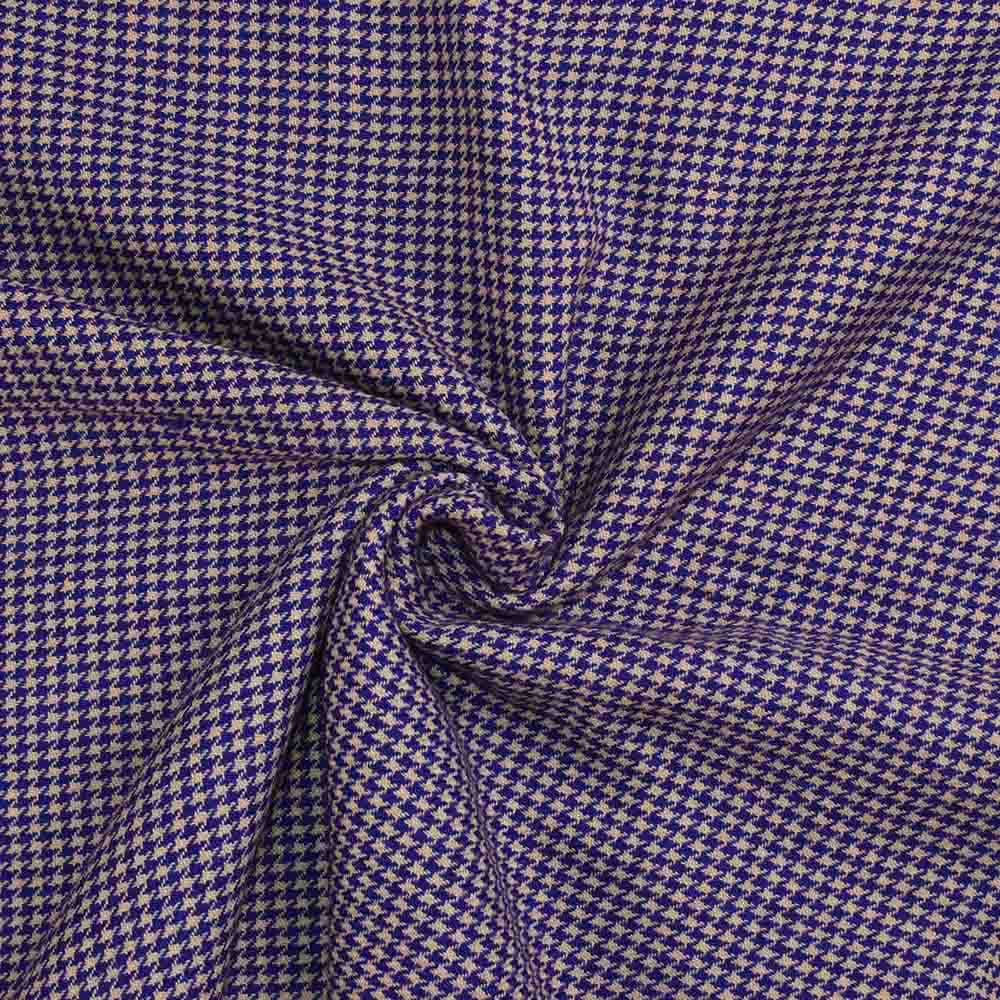 Houndstooth Blue Cream Pure Wool 220 GSM Handwoven Fabric