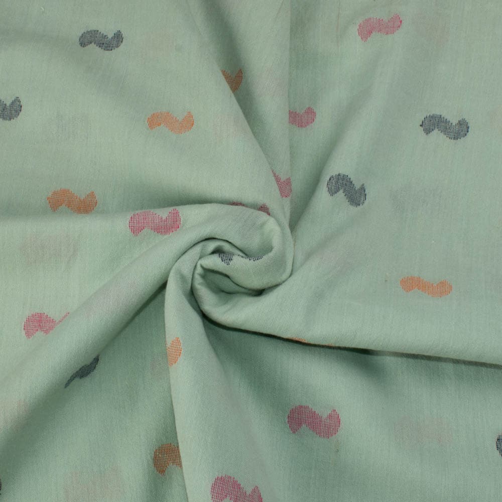 Abstract Green Jamdani Pure Cotton 85 GSM Handwoven Fabric