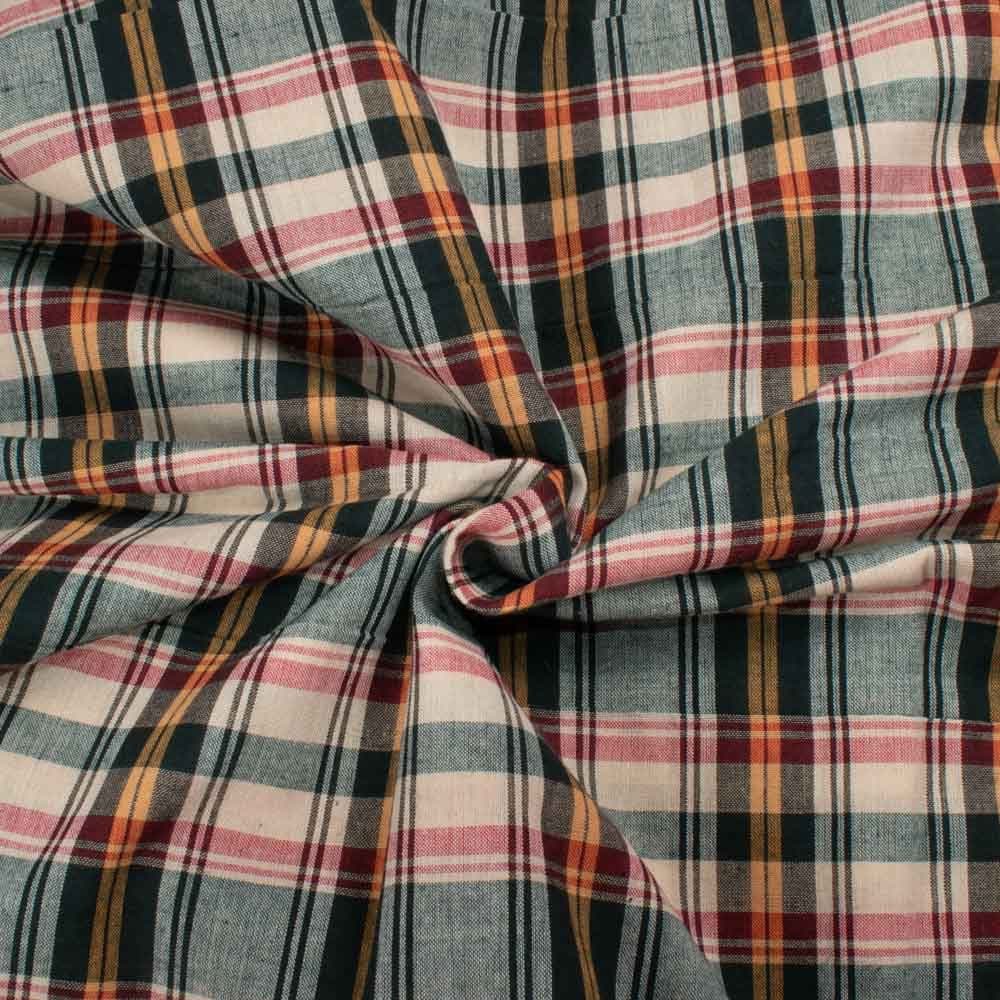 Check Multicolor Pure Cotton 100 GSM Handwoven Fabric 620
