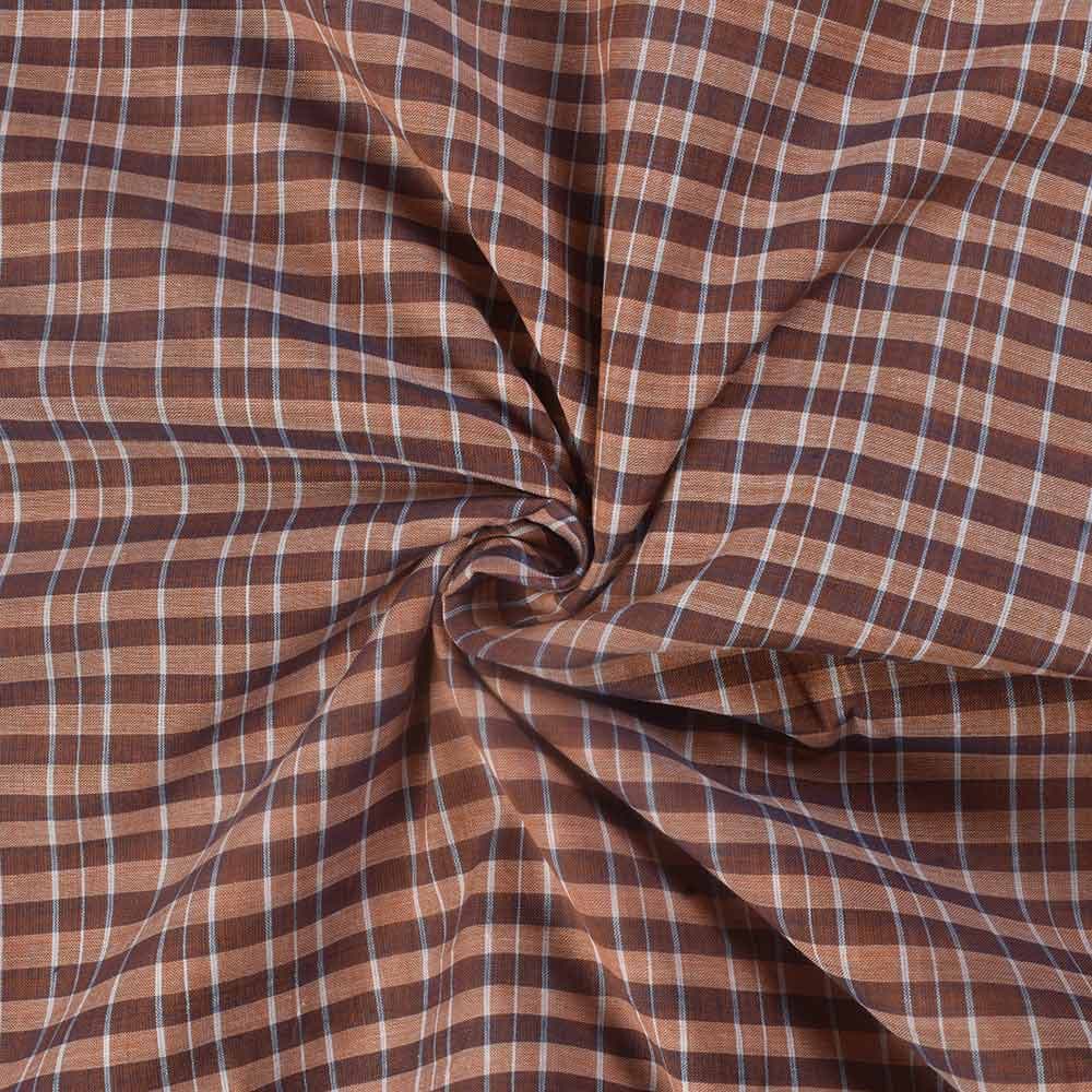 Check Brown & White Pure Cotton 74 GSM Handwoven Fabric