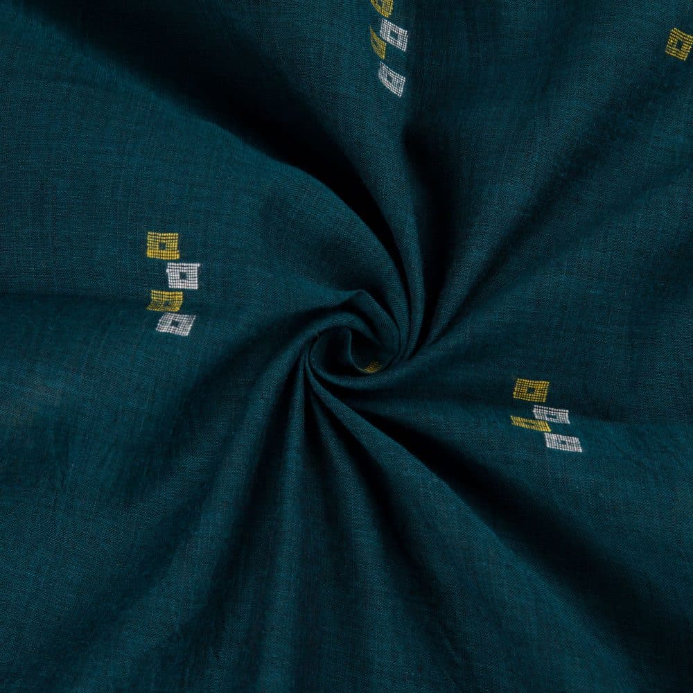 Geometric Green Jamdani Pure Cotton 56 GSM Handwoven Fabric