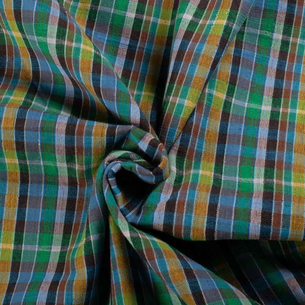 Pure Cotton 90 GSM Multicolor Check Handwoven Fabric 823