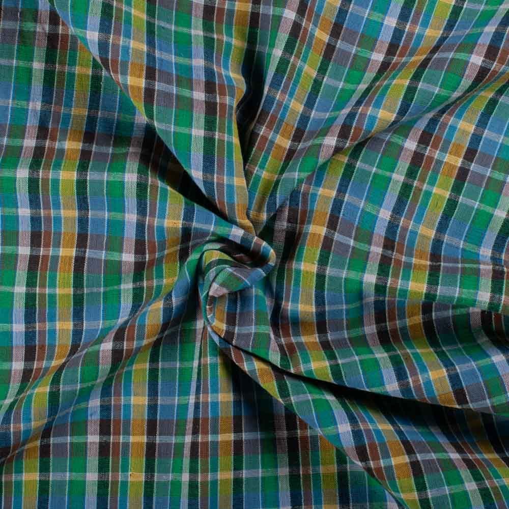 Pure Cotton 90 GSM Multicolor Check Handwoven Fabric 824