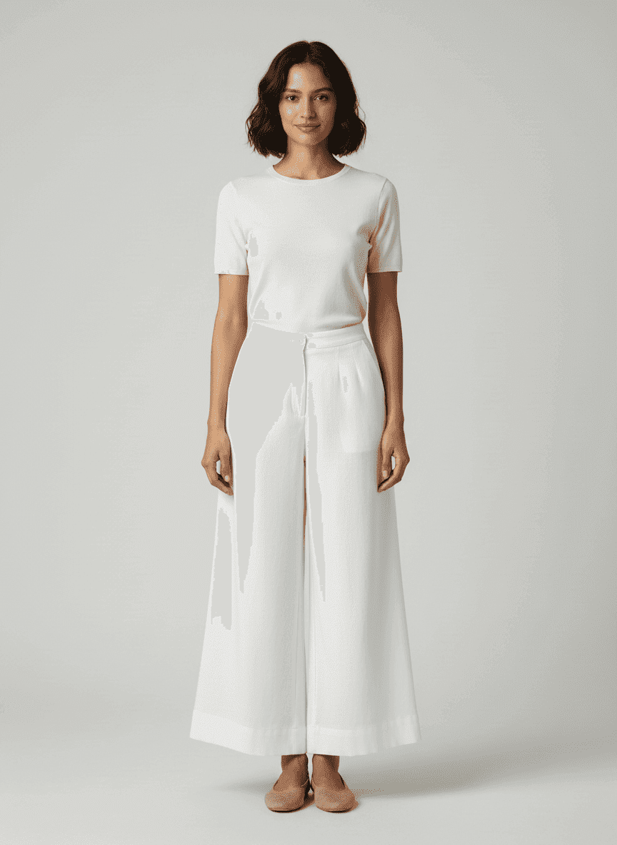Wide Leg Pants-Single Center Button 