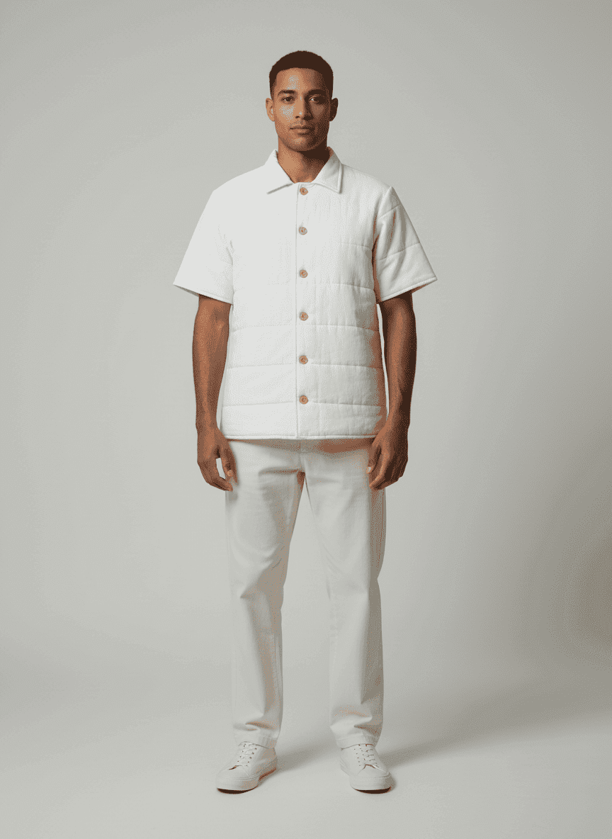 Padded Placket Button-Up Cotton Jacket