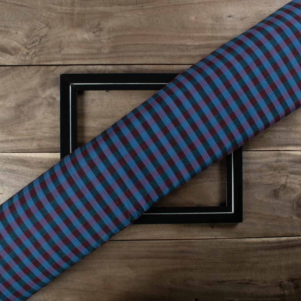 Check Multicolor 140 GSM Khadi Handwoven Fabric 937