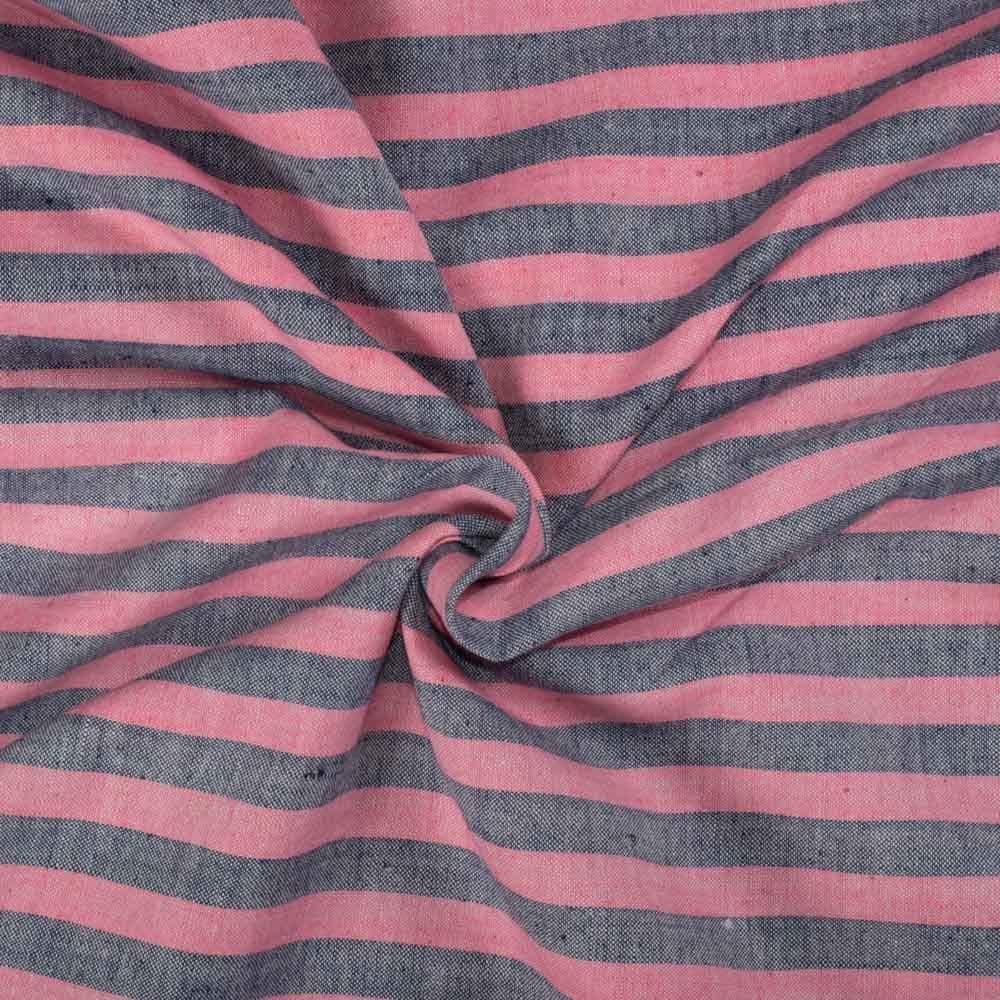 Stripe Pink Navy 130 GSM Cotton Khadi Handwoven Breathable Fabric 