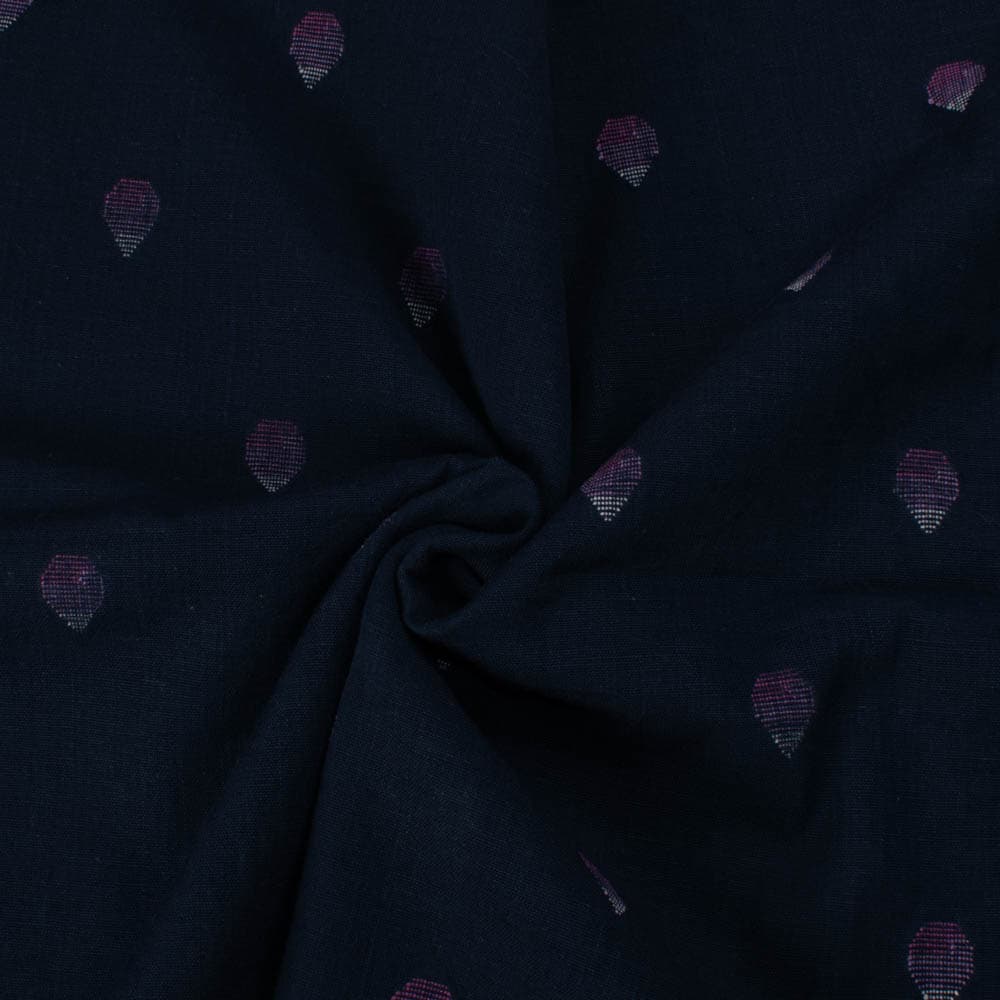 Abstract Navy Jamdani Pure Cotton 100 GSM Handwoven Fabric