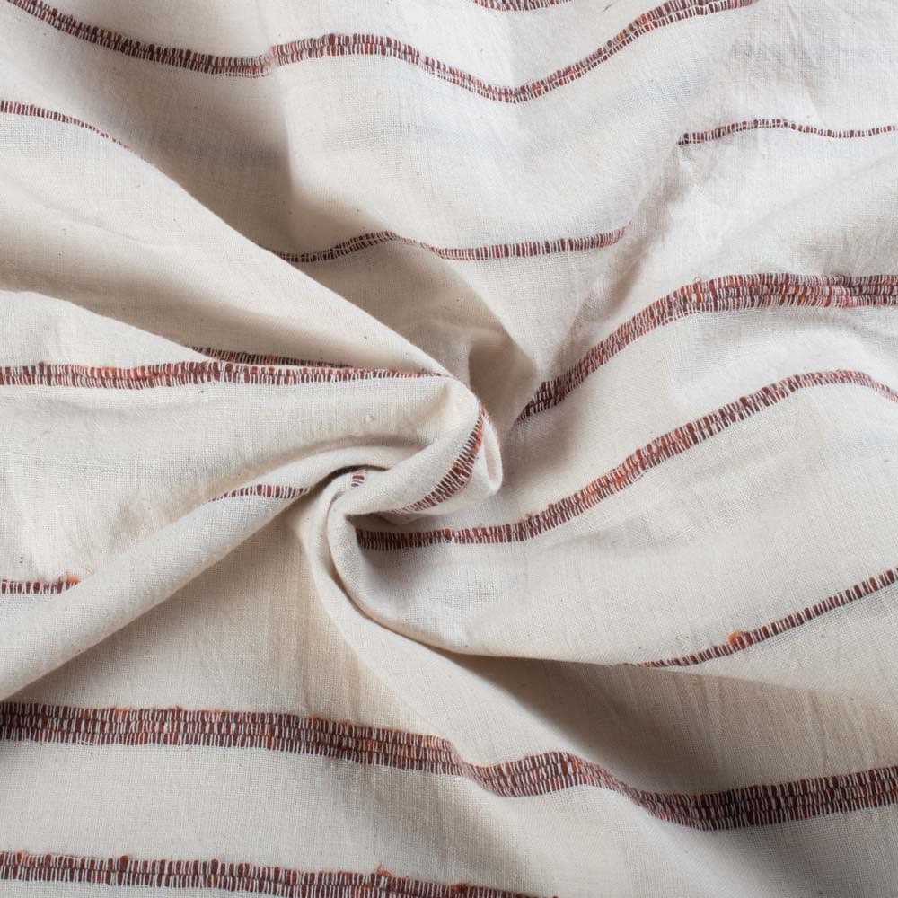 Khesh Recycled White & Reddish Brown Stripe Pure Cotton 130 GSM Handwoven Fabric