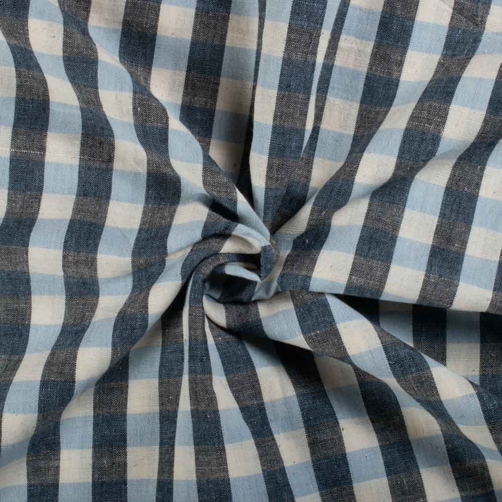 Check Black Sky White Cotton Khadi 120 GSM Handwoven fabric 750