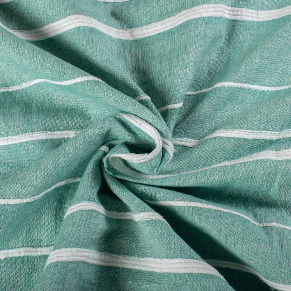 Khesh Recycled Sea Green & White Stripe Pure Cotton 170 GSM Handwoven Fabric 458