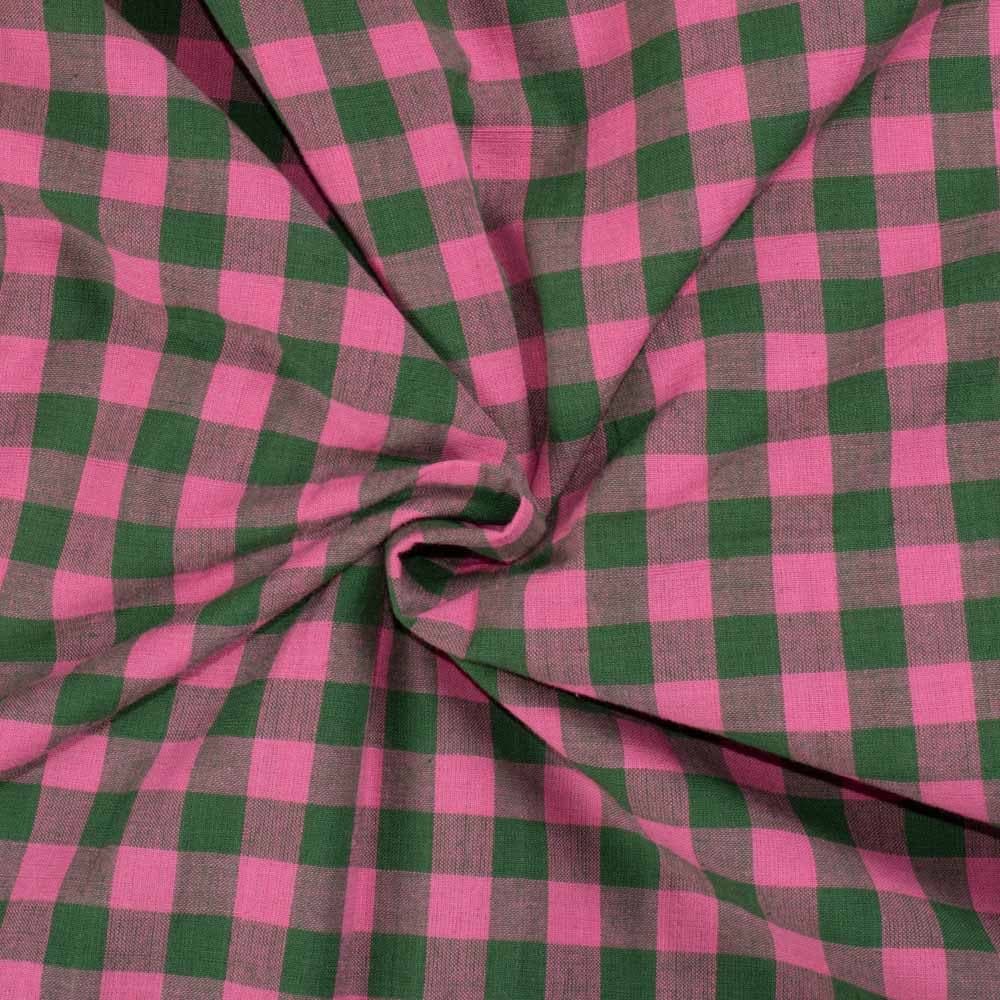 Check Pink & Olive Pure Cotton 110 GSM Handwoven Fabric 730