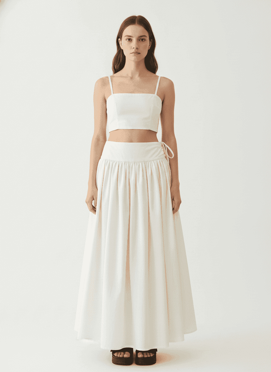 Ankle Length Gathered Skirt With Side Tie