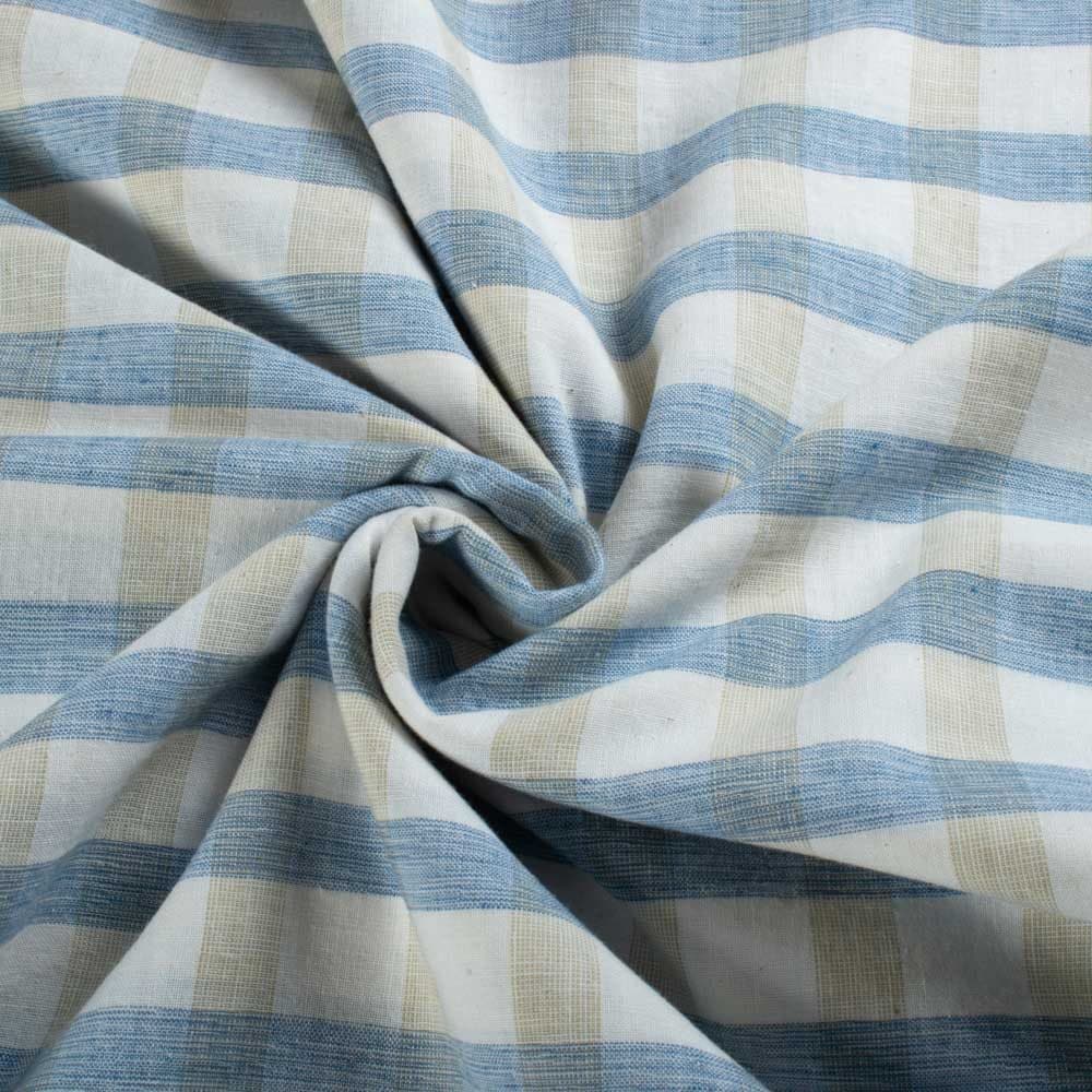 Check White Blue Yellow Pure Cotton 95 GSM Handwoven Fabric 856