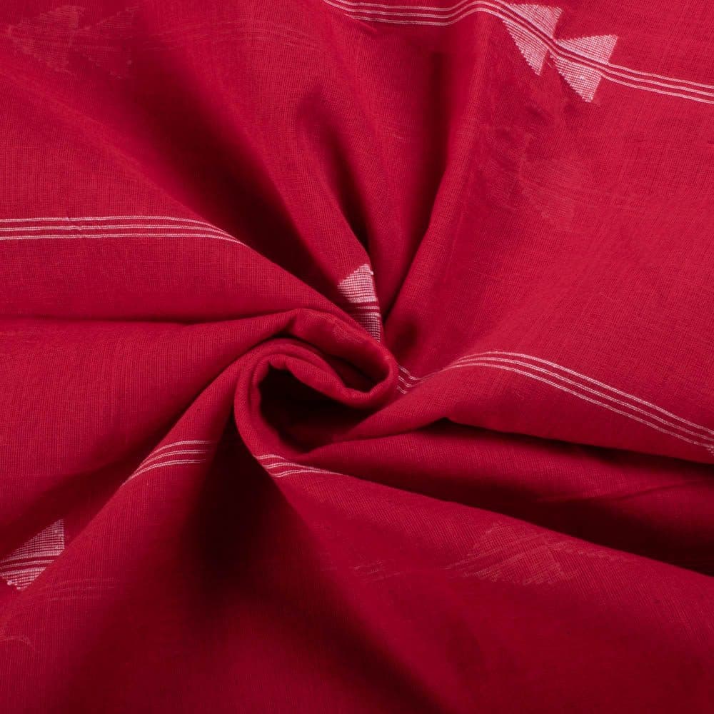Plain Red Pure Cotton 55 GSM White Arrow Motif Jamdani Fabric