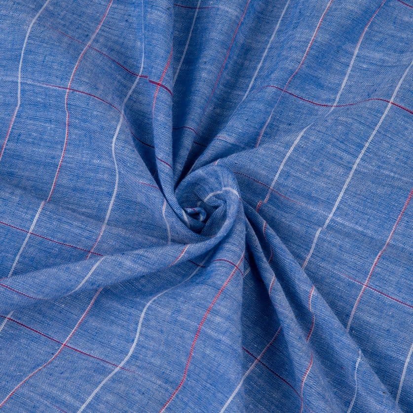 Check Blue Yarn Tie Dye 67 GSM Pure Cotton Fabric