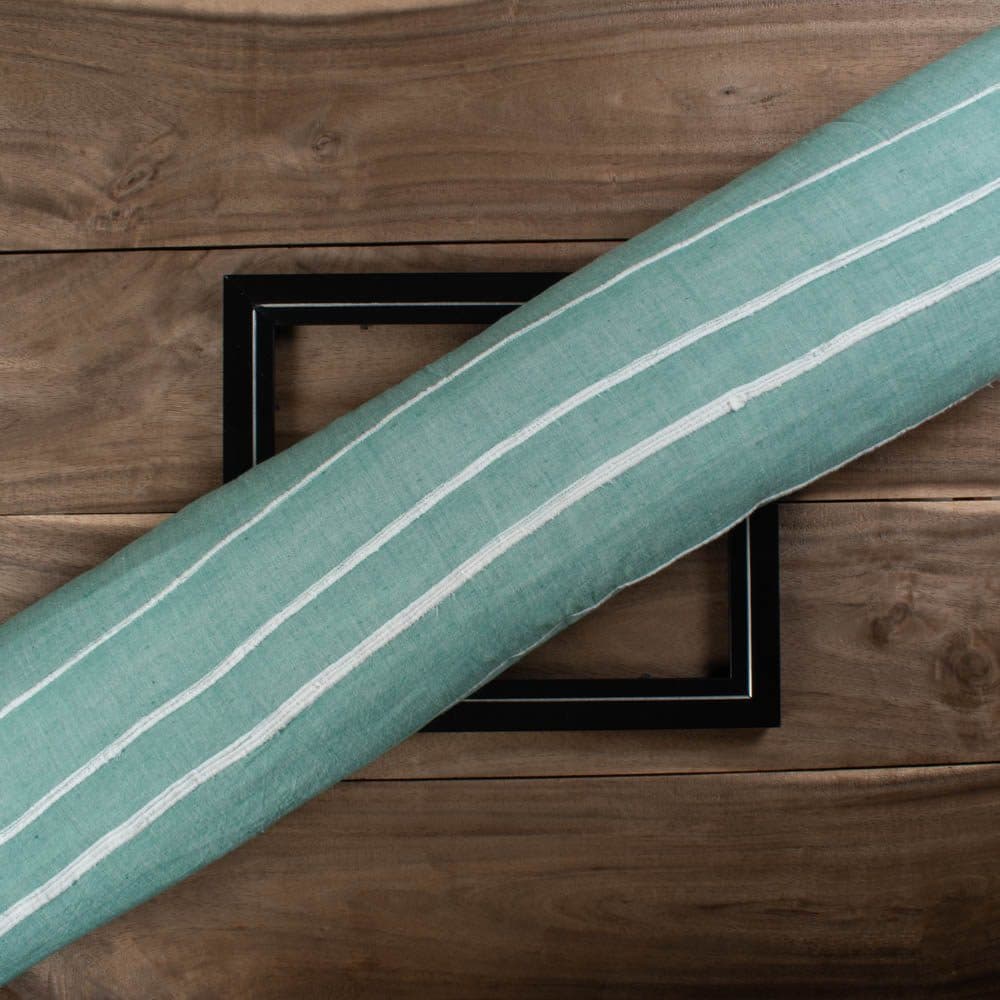Khesh Recycled Sea Green & White Stripe Pure Cotton 170 GSM Handwoven Fabric 458