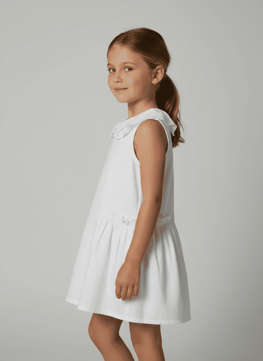 Kids Peter Pan Collar Dress with Frill Pocket
