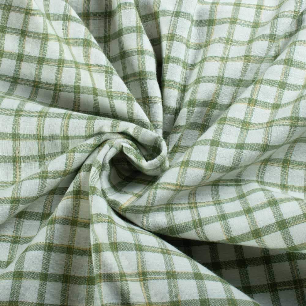 Check White Green Tie Dye 100 GSM Pure Cotton Handwoven Fabric