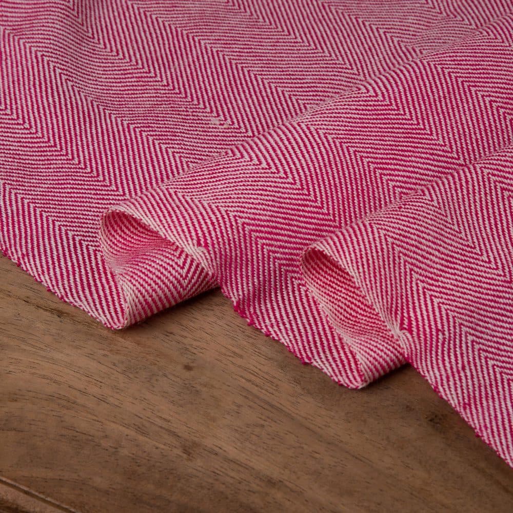 Herringbone Tweed Pink Pure Wool 220 GSM Handwoven Fabric