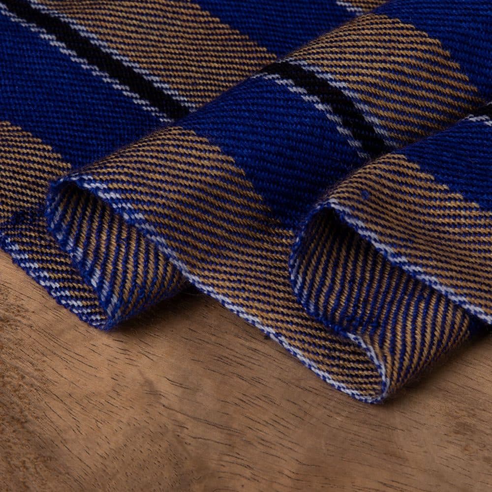 Stripe Blue Brown Pure Wool 230 GSM Handwoven Fabric