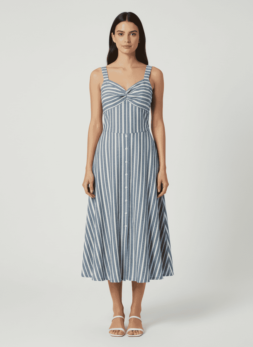 Pintuck Maxi Dress With Front Button Details