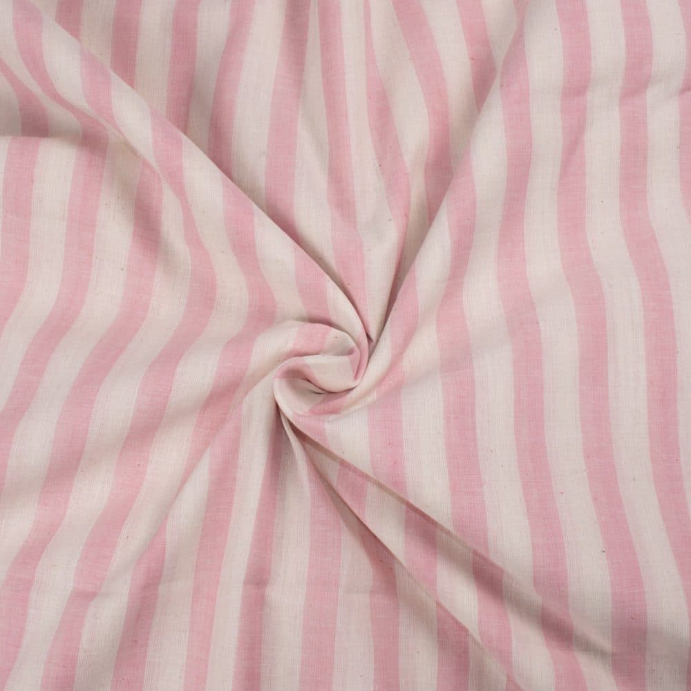 Stripe Pink White Pure Cotton 70 gsm Handwoven Fabric