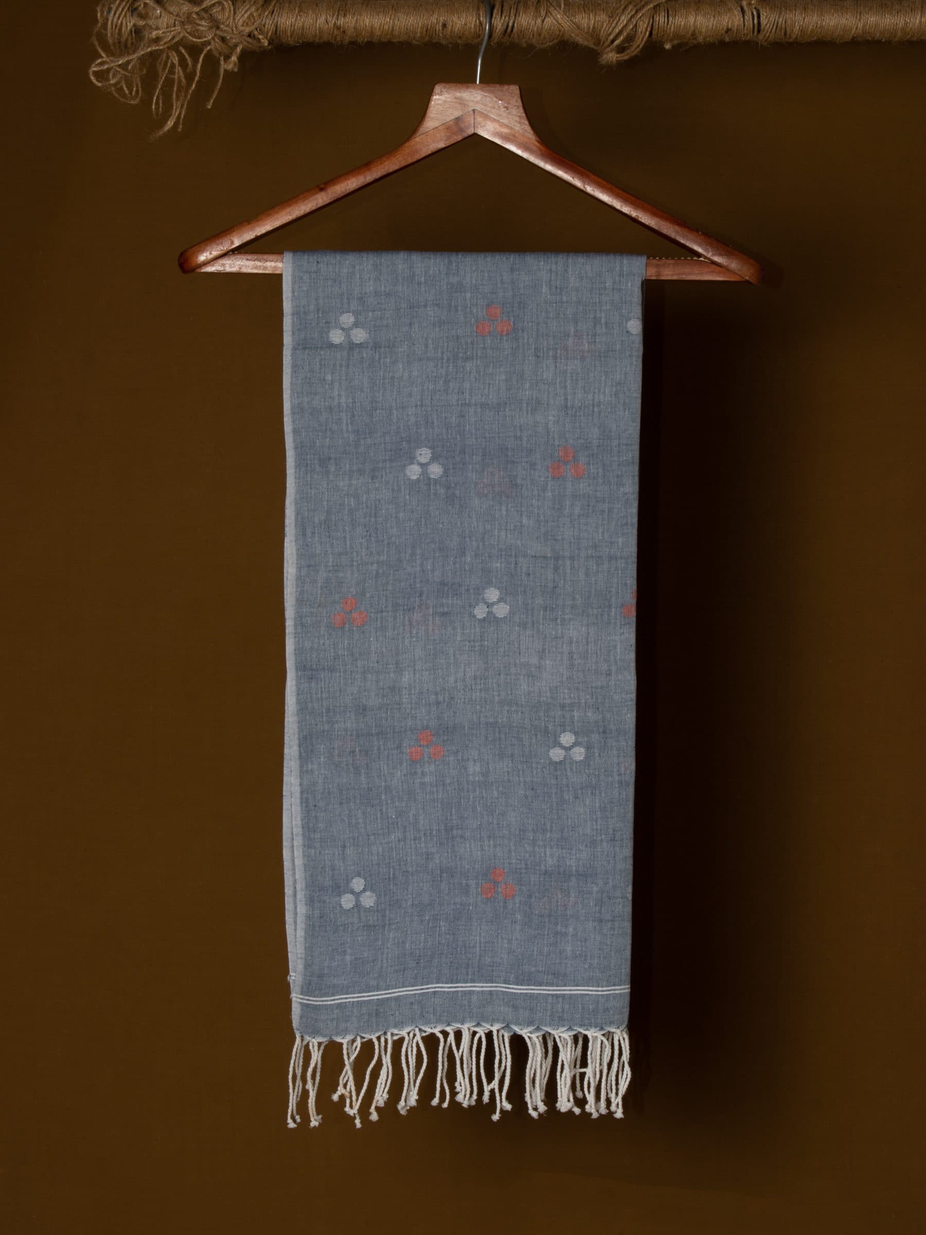 Greyish Blue Jamdani Handwoven Pure Cotton Scarf 12