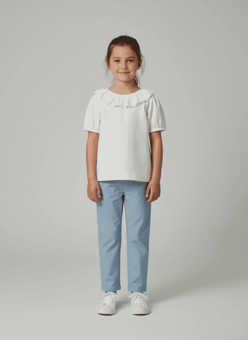 Kids Top With Mandarin Collar- Center Back Button