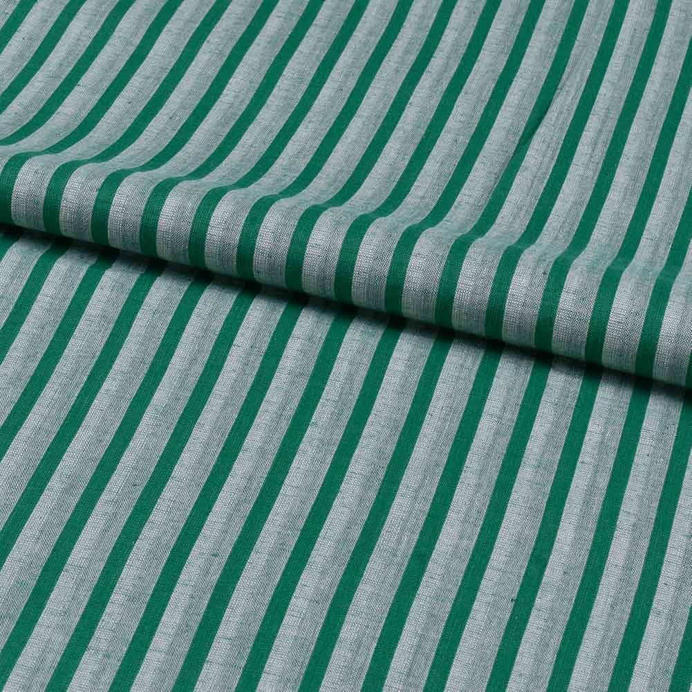 STRIPE FOREST GREEN PURE COTTON 98 GSM HANDWOVEN FABRIC