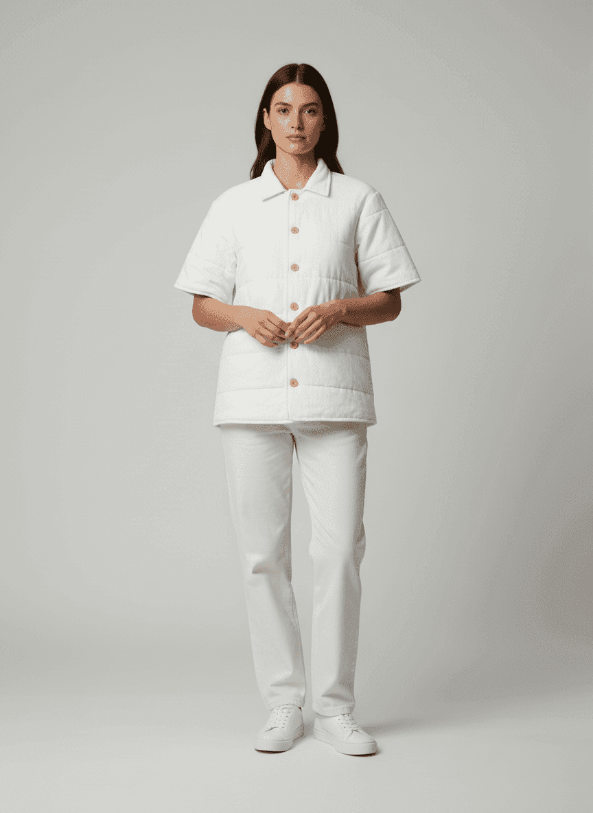 Padded Placket Button-Up Cotton Jacket