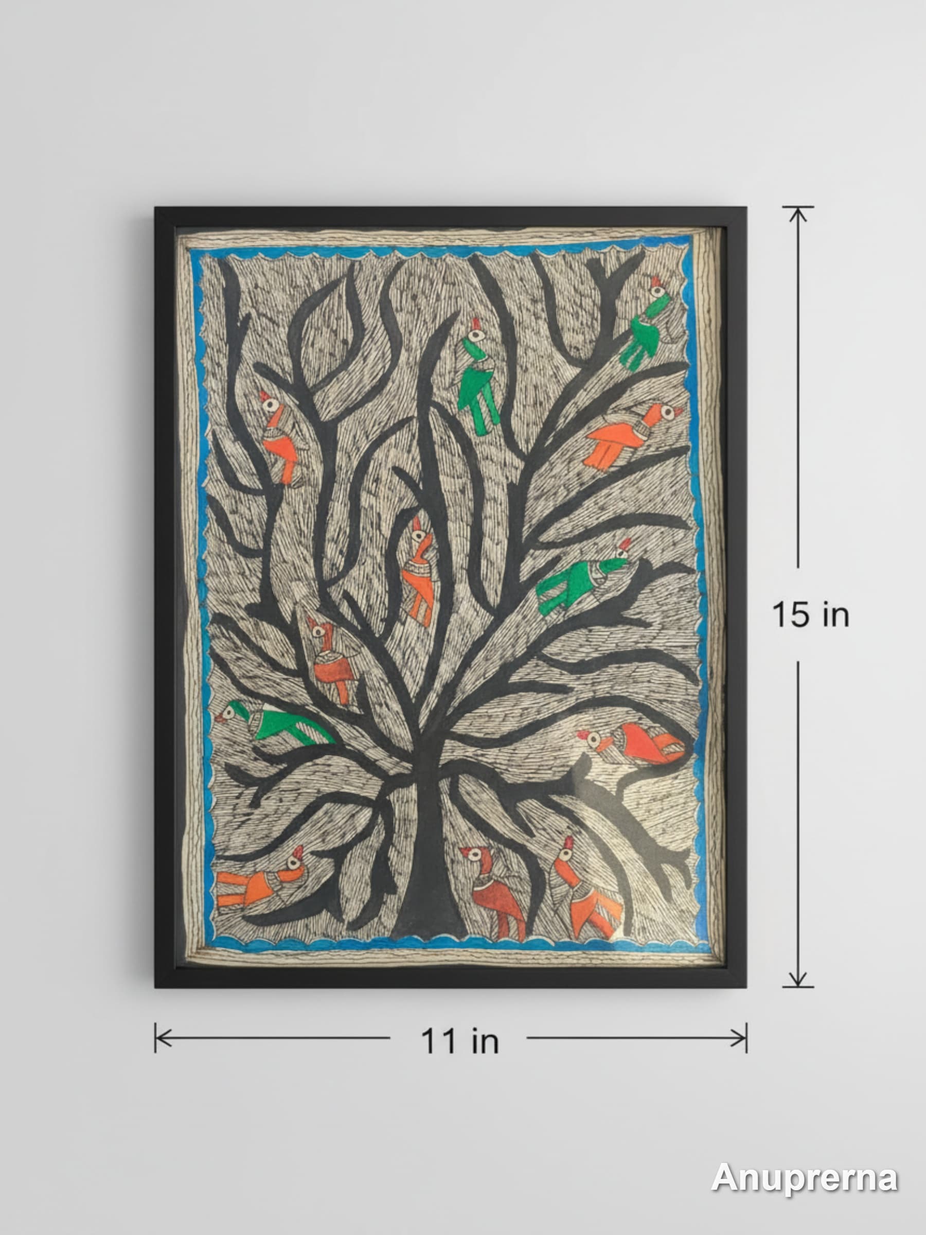 Monochromatic Tree Supports Life Madhubani Wall Art Decor