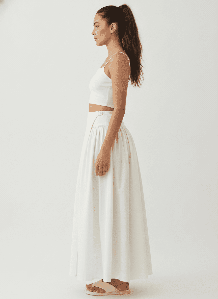 Ankle Length Gathered Skirt With Side Tie