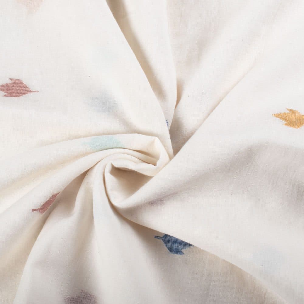 Plain White Pure Cotton 55 GSM Multicolor Leaf Jamdani Fabric