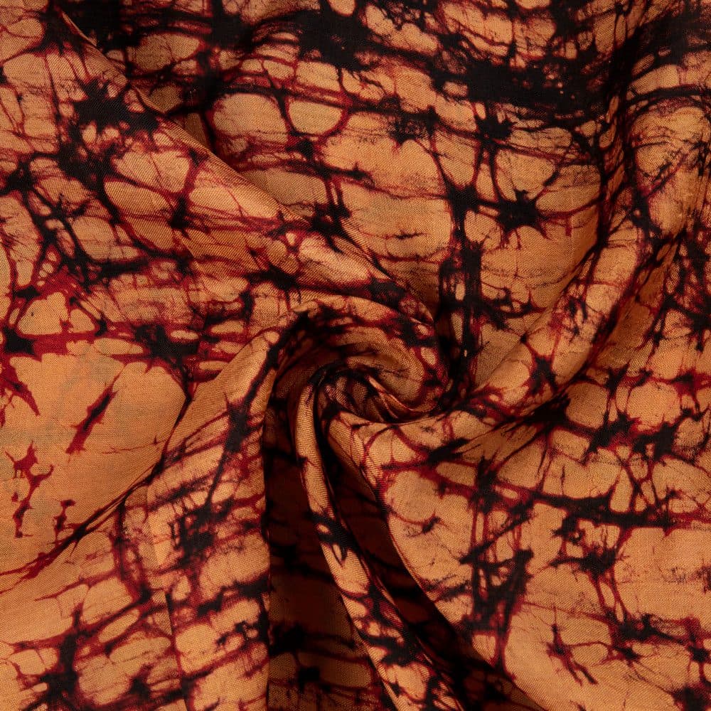 Abstract Brown Yellow Batik Mulberry Silk 40 GSM Fabric
